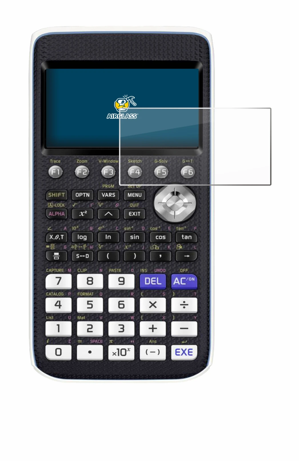Image of the device Casio FX-CG50 with a wide variety of screen protectors.