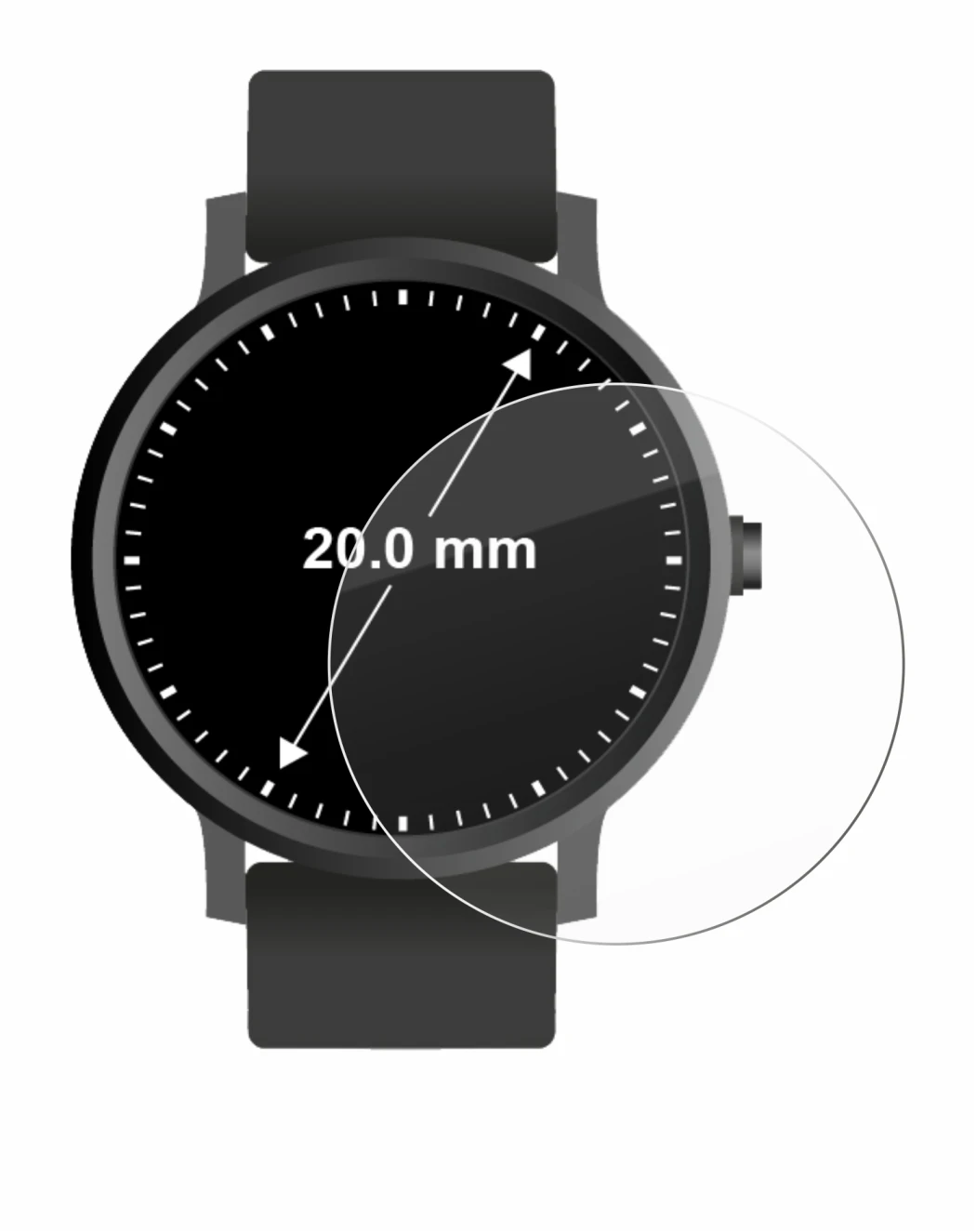 Image of the device Circular Displays (ø: 20 mm) with a wide variety of screen protectors.