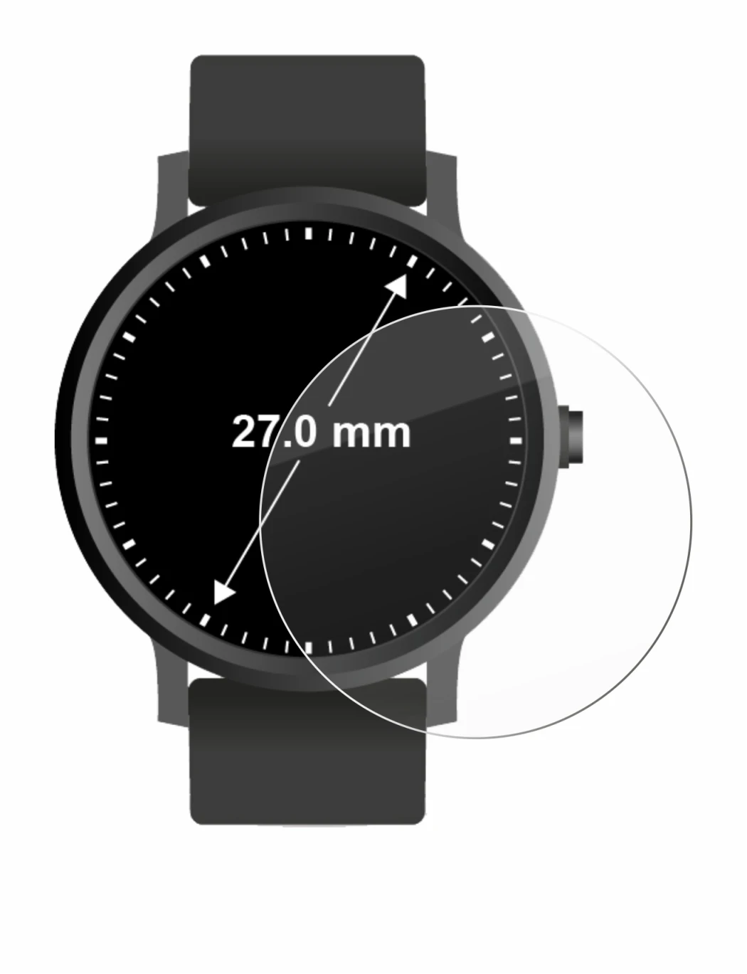 Image of the device Circular Displays (ø: 27 mm) with a wide variety of screen protectors.