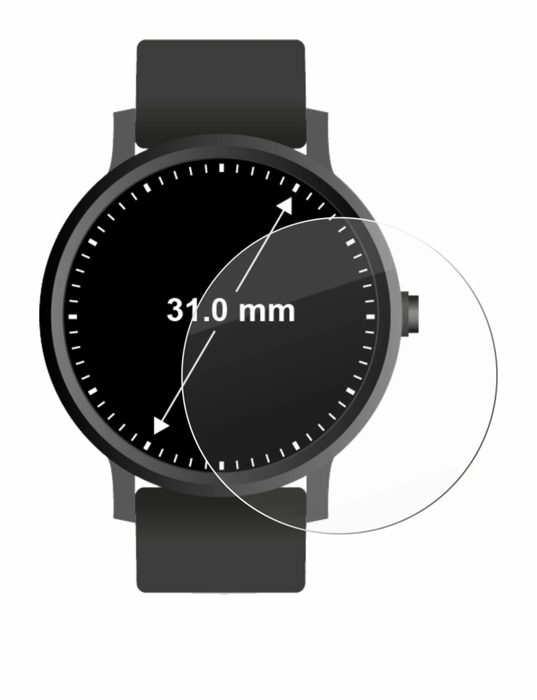 Image of the device Circular Displays (ø: 31 mm) with a wide variety of screen protectors.