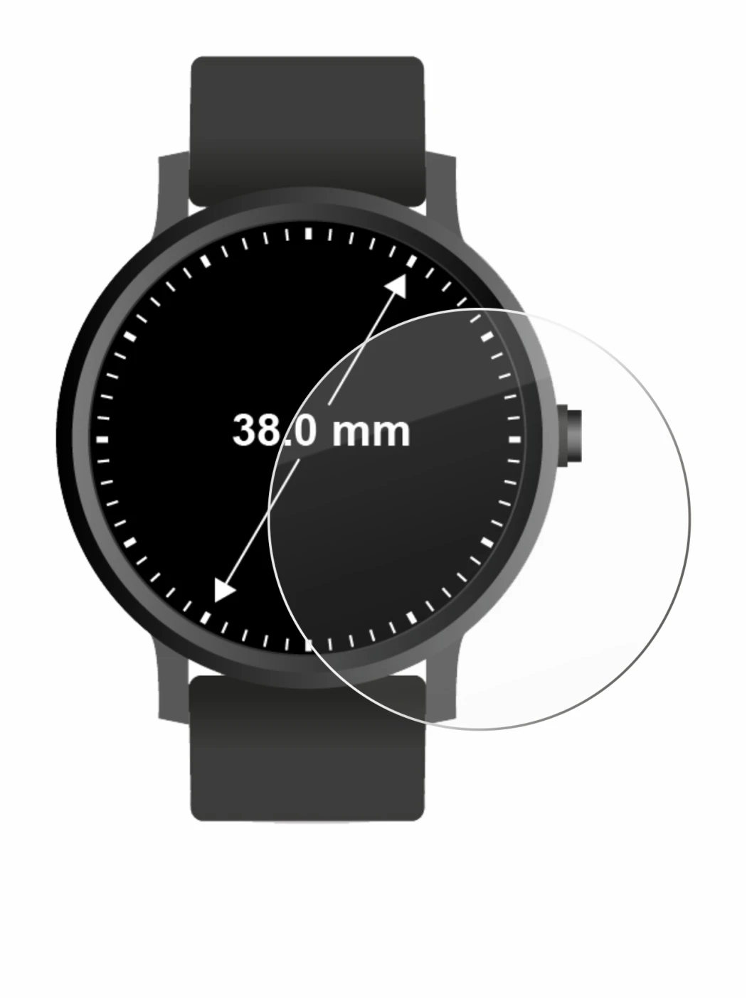 Image of the device Circular Displays (ø: 38 mm) with a wide variety of screen protectors.