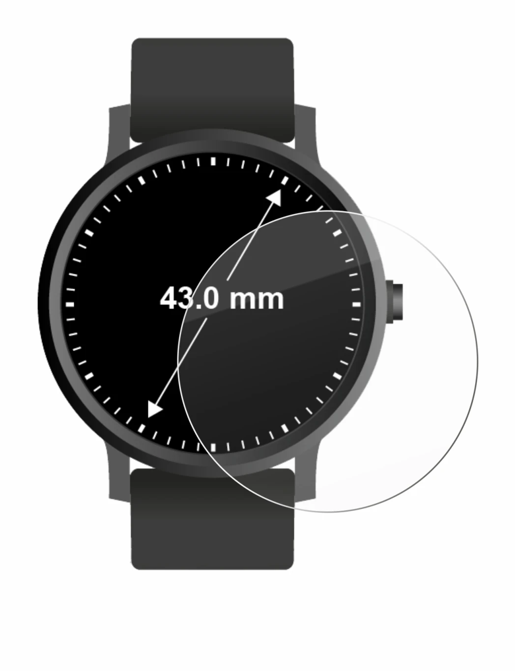 Image of the device Circular Displays (ø: 43 mm) with a wide variety of screen protectors.
