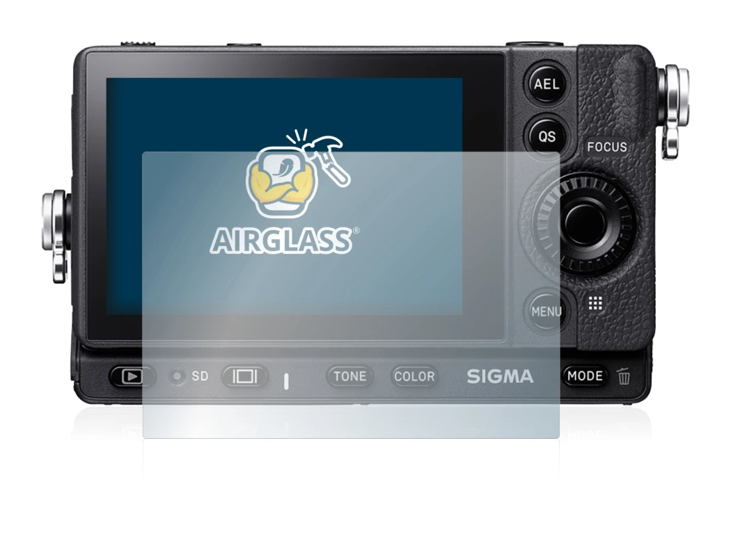 Image of the device Sigma FP with a wide variety of screen protectors.
