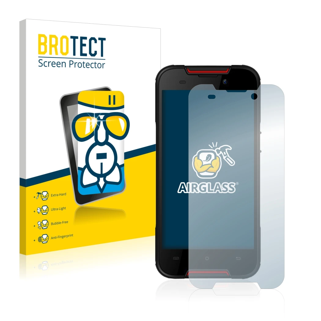 Front side of a product packaging with the brand logo BROTECT. Next to it is the device Cubot Quest Lite shown with the corres