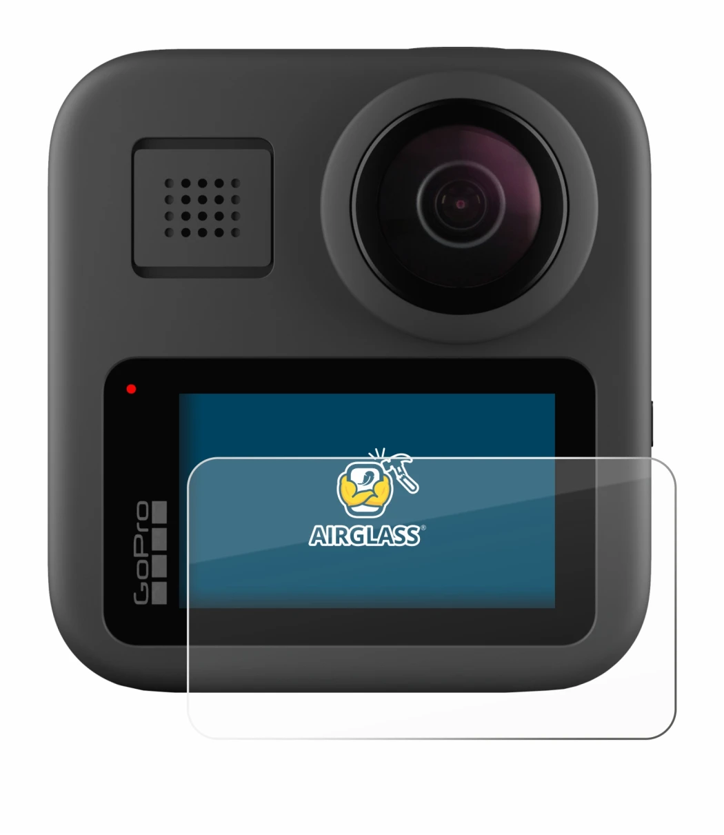 Image of the device GoPro Max with a wide variety of screen protectors.
