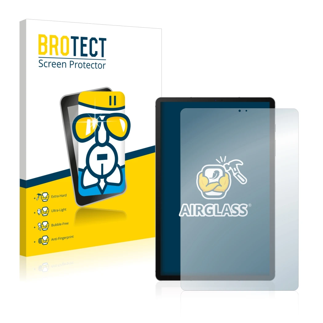 Front side of a product packaging with the brand logo BROTECT. Next to it is the device Samsung Galaxy Tab S6 2020 shown with 