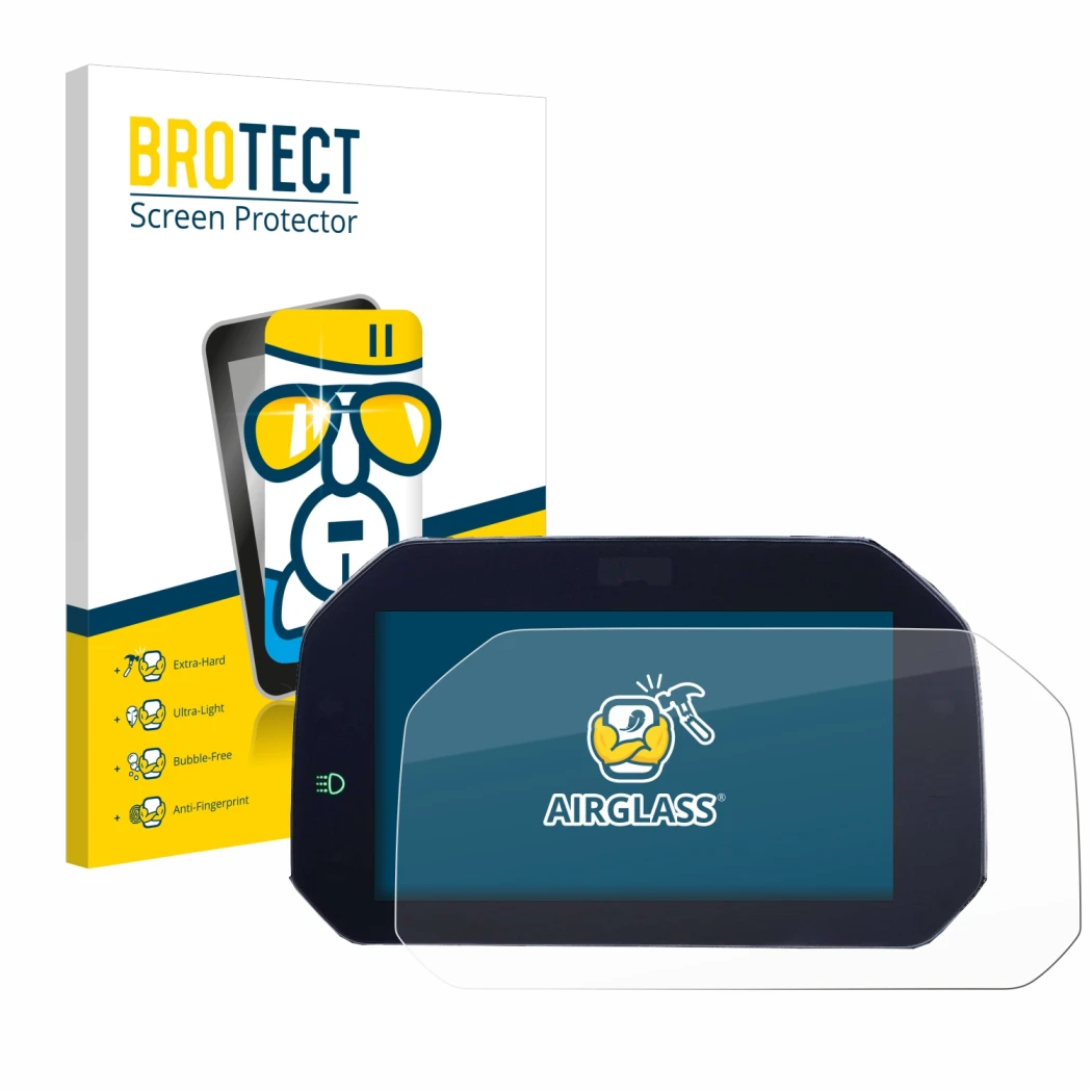 Front side of a product packaging with the brand logo BROTECT. Next to it is the device BMW F850GS 2018-2020 Connectivity TFT 