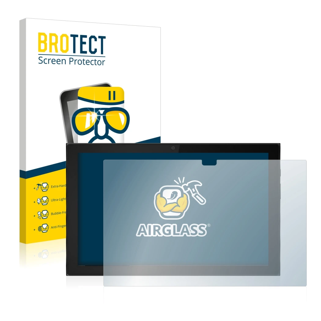 Front side of a product packaging with the brand logo BROTECT. Next to it is the device Lenovo IdeaPad Duet 3i (Landscape) sho