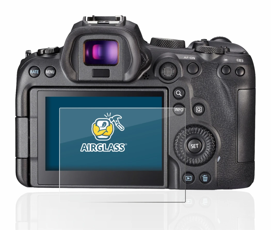 Image of the device Canon EOS R6 with a wide variety of screen protectors.