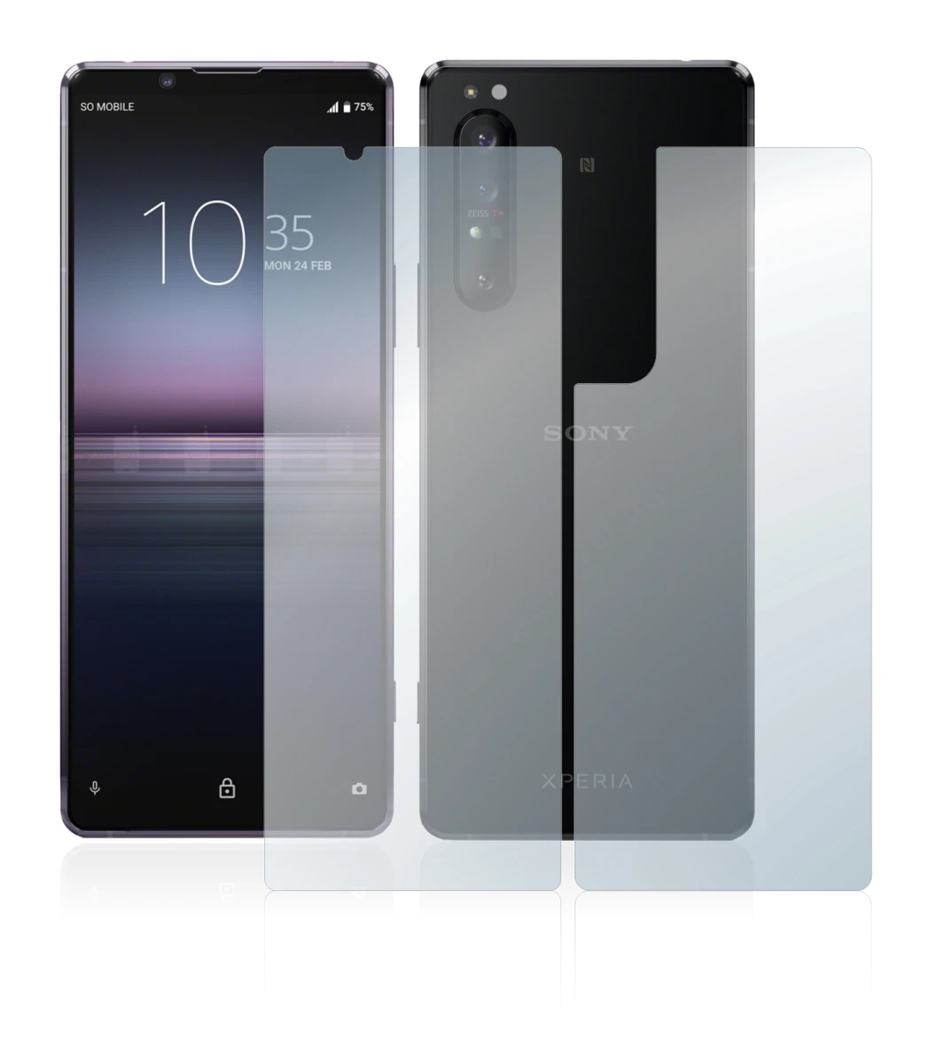 Image of the device Sony Xperia 1 II (Front+Back) with a wide variety of screen protectors.