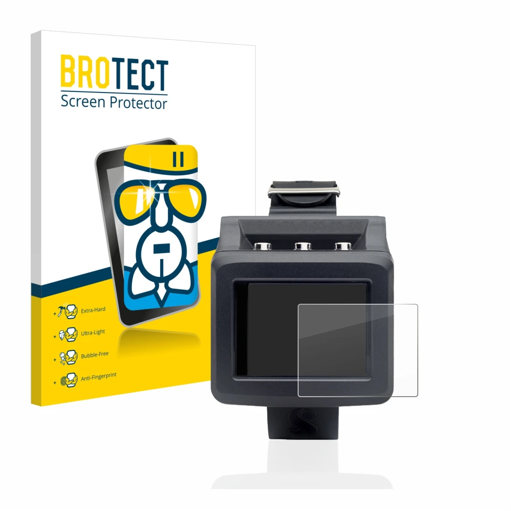 Front side of a product packaging with the brand logo BROTECT. Next to it is the device Uwatec Galileo G2 shown with the corre