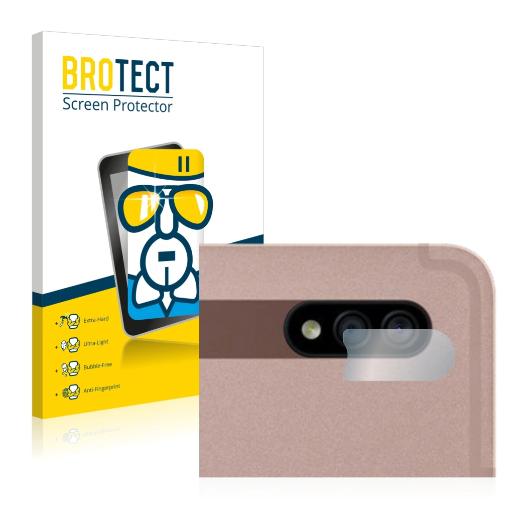 Front side of a product packaging with the brand logo BROTECT. Next to it is the device Samsung Galaxy Tab S7 WiFi 2020 (ONLY 