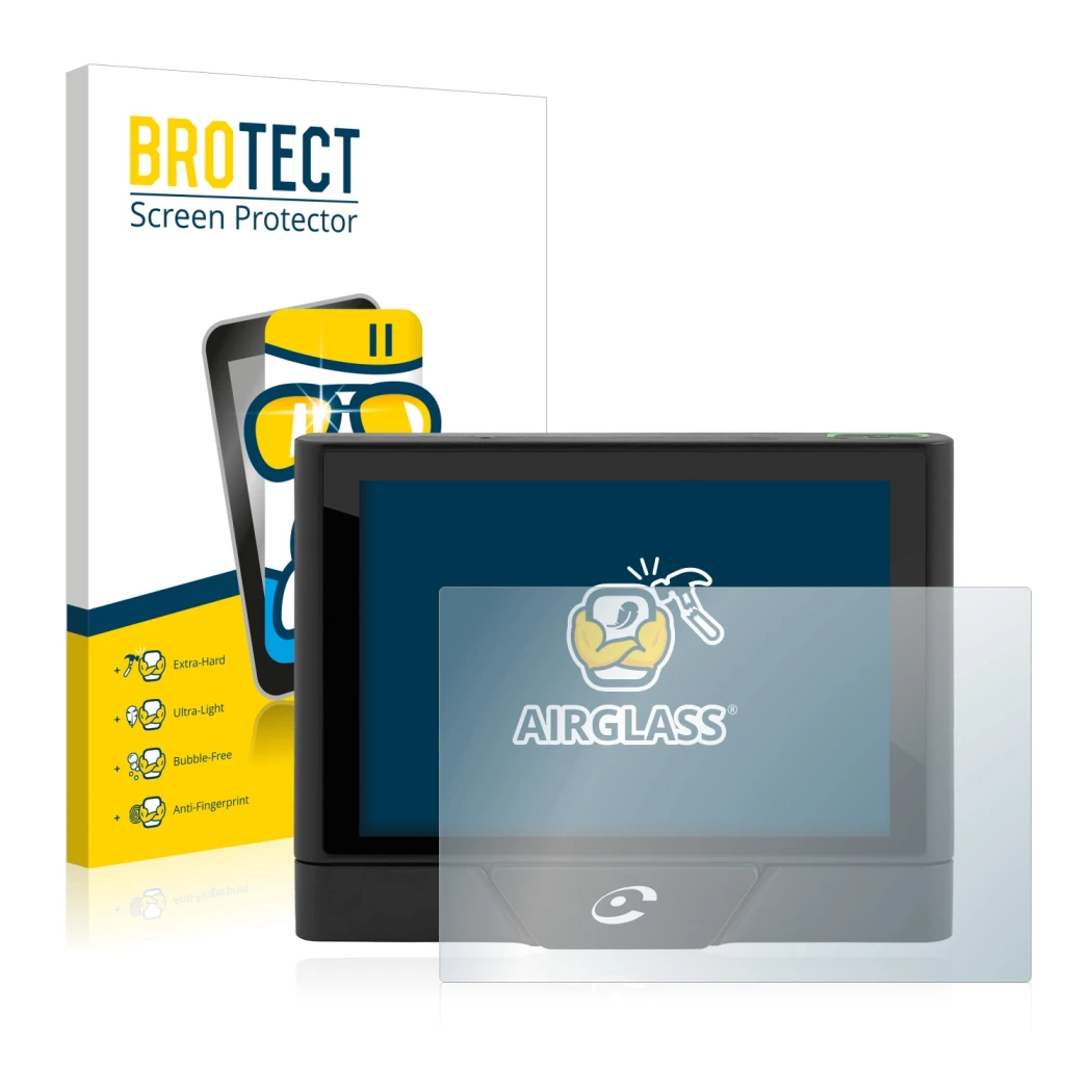 Front side of a product packaging with the brand logo BROTECT. Next to it is the device Coyote UP shown with the corresponding