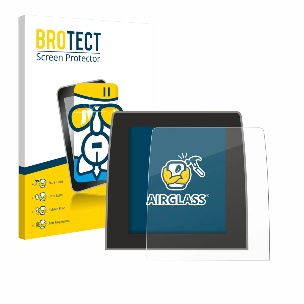 Front side of a product packaging with the brand logo BROTECT. Next to it is the device Renault Captur 2 2020 Easy Link 9.3