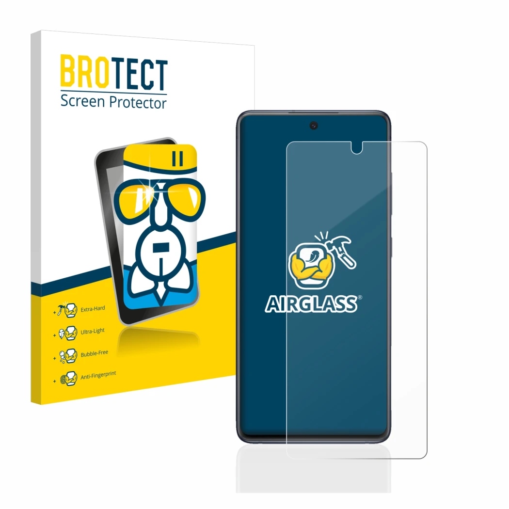 Front side of a product packaging with the brand logo BROTECT. Next to it is the device Samsung Galaxy S20 FE 5G shown with th