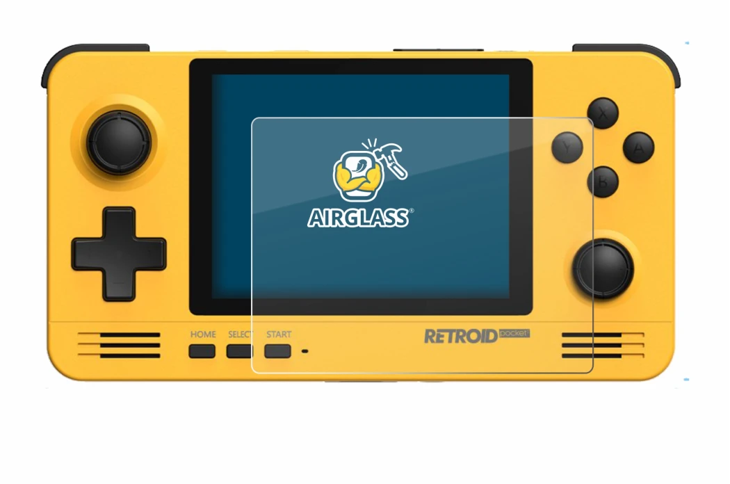 Image of the device Retroid Pocket 2 with a wide variety of screen protectors.