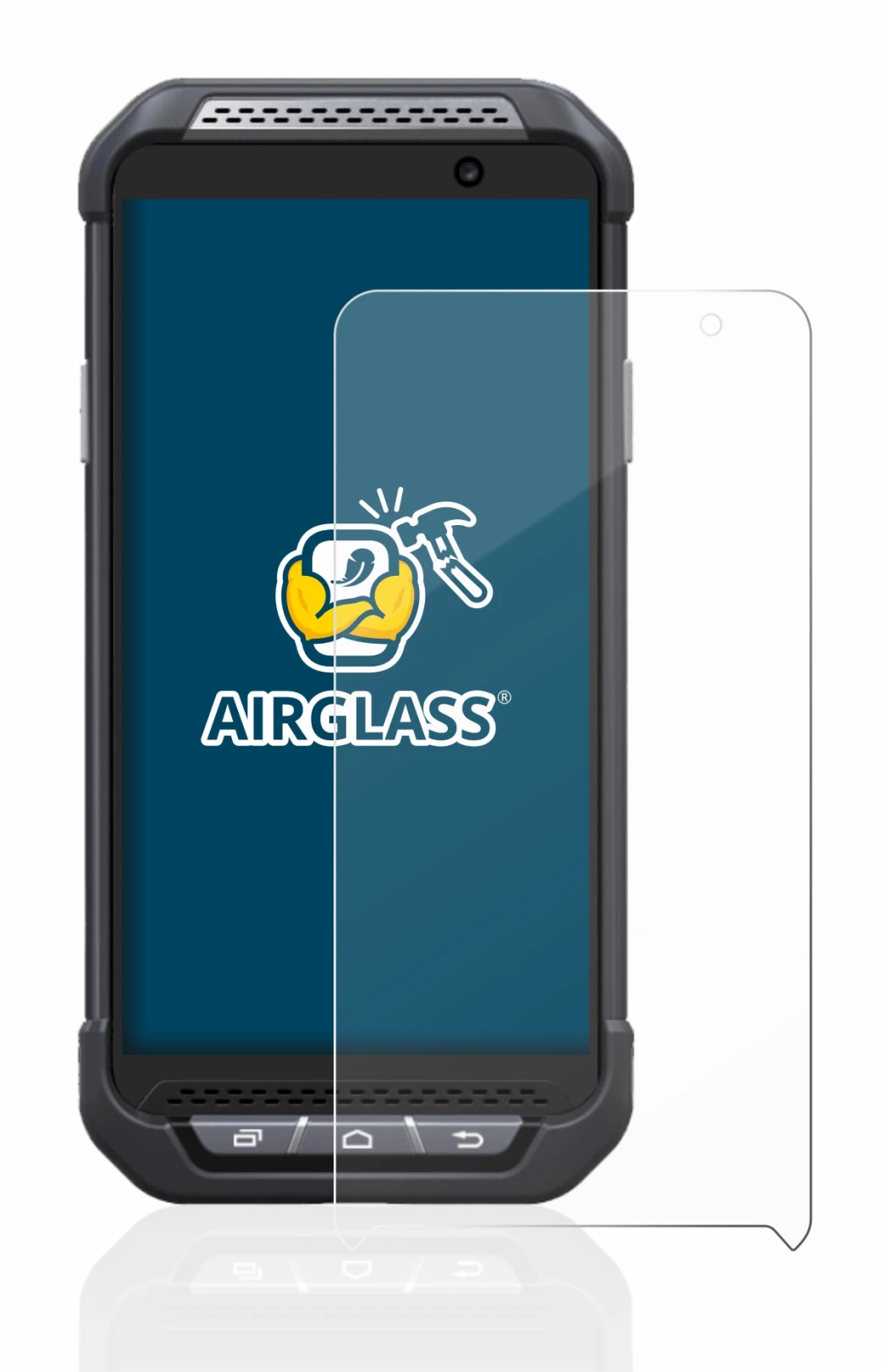 Image of the device Point Mobile PM85 with a wide variety of screen protectors.