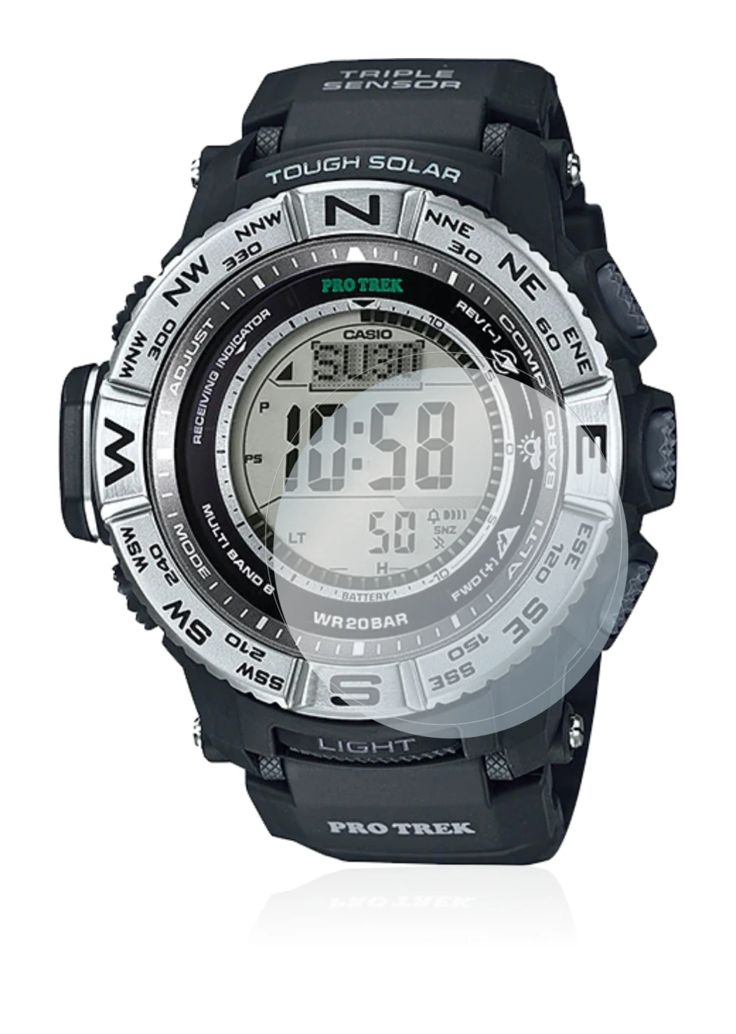 Image of the device Casio Pro Trek PRW-3500-1 with a wide variety of screen protectors.