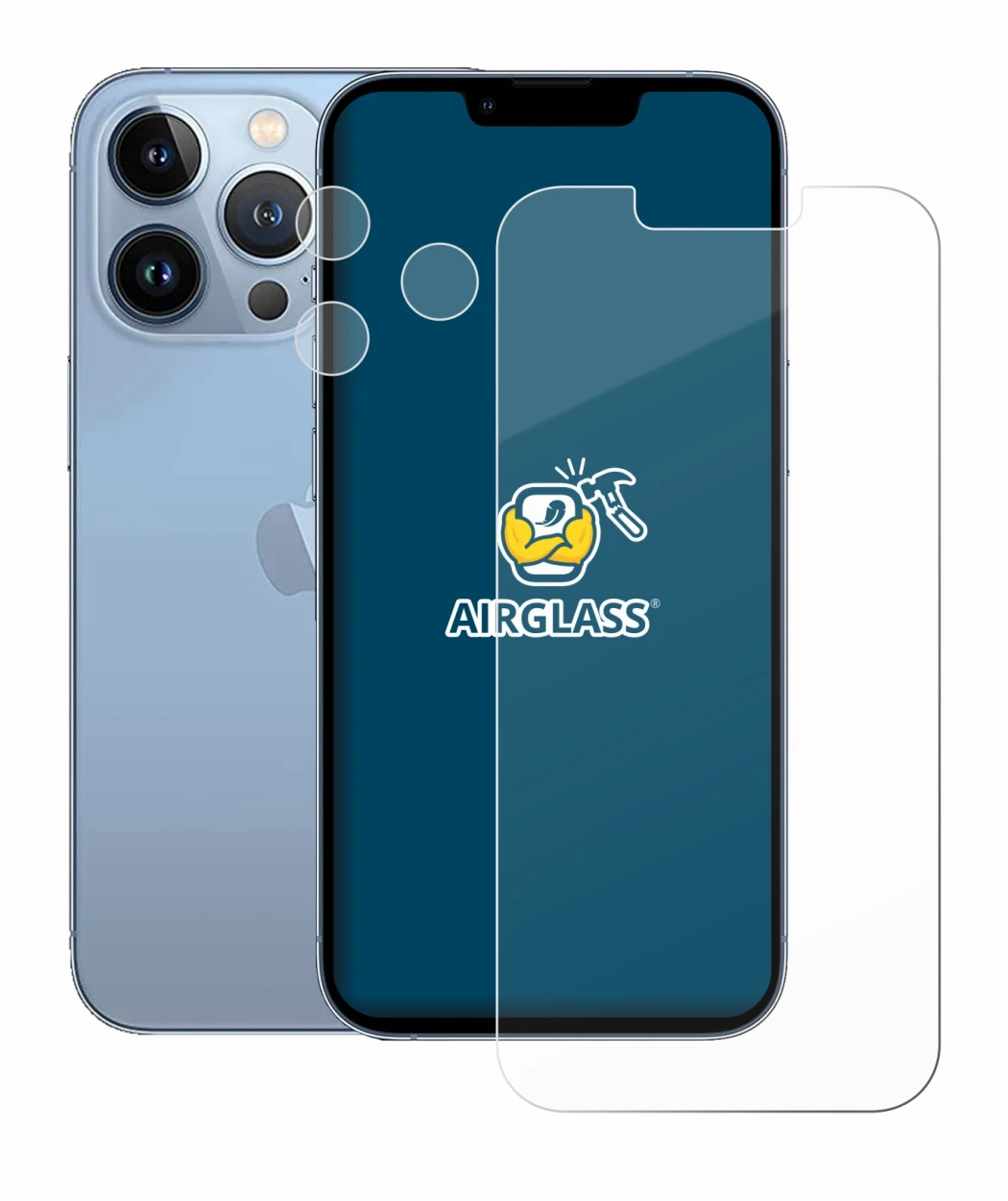 Image of the device Apple iPhone 13 Pro (Front+Camera) with a wide variety of screen protectors.
