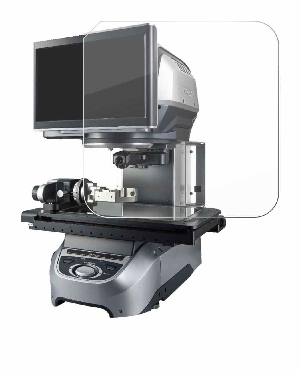 Image of the device Keyence IM-7020 Glass plate with a wide variety of screen protectors.