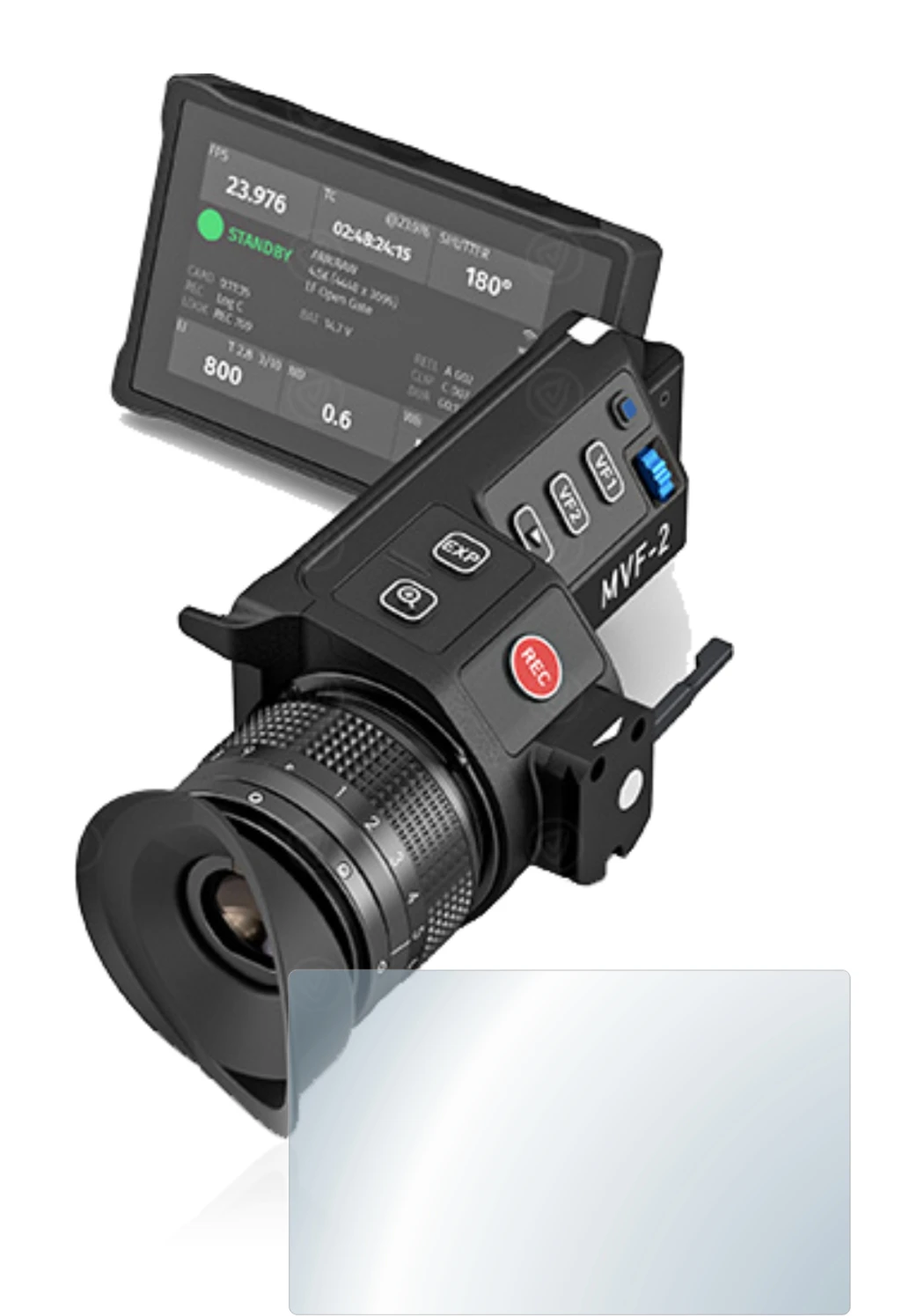 Image of the device Arri MVF-2 with a wide variety of screen protectors.