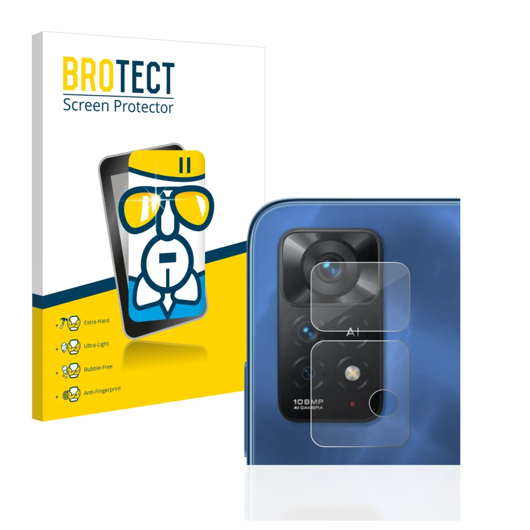 Front side of a product packaging with the brand logo BROTECT. Next to it is the device Xiaomi Redmi Note 11 Pro 5G (ONLY Came