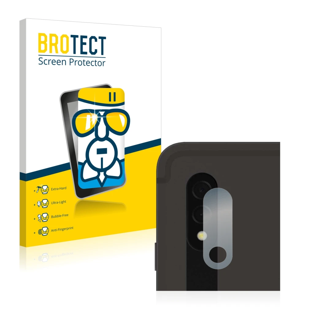 Front side of a product packaging with the brand logo BROTECT. Next to it is the device Samsung Galaxy Tab S8 Plus WiFi (ONLY 