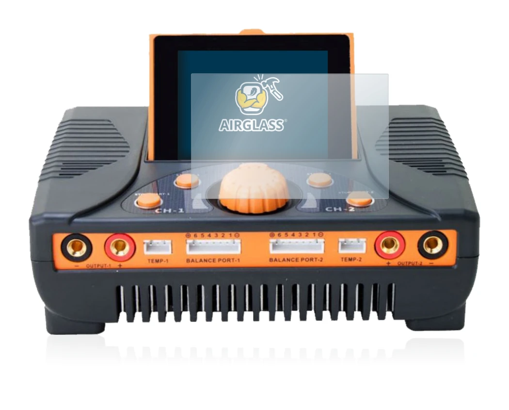 Image of the device Junsi iCharger 406 Duo with a wide variety of screen protectors.