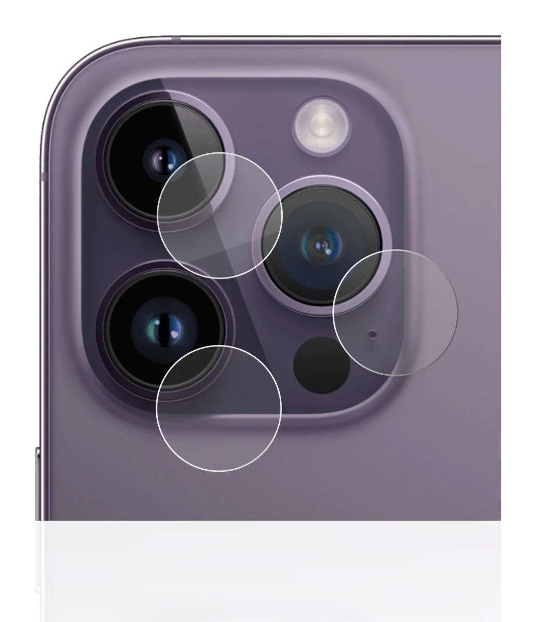 Image of the device Apple iPhone 14 Pro (ONLY Camera Lens) with a wide variety of screen protectors.