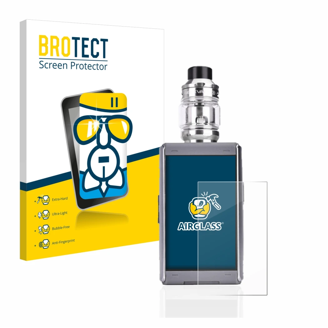 Front side of a product packaging with the brand logo BROTECT. Next to it is the device GeekVape T200 shown with the correspon
