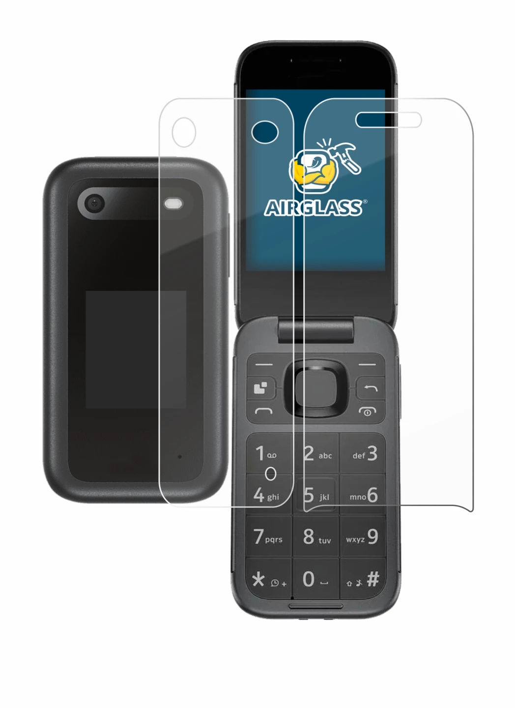 Image of the device Nokia 2660 Flip (Front+Back) with a wide variety of screen protectors.