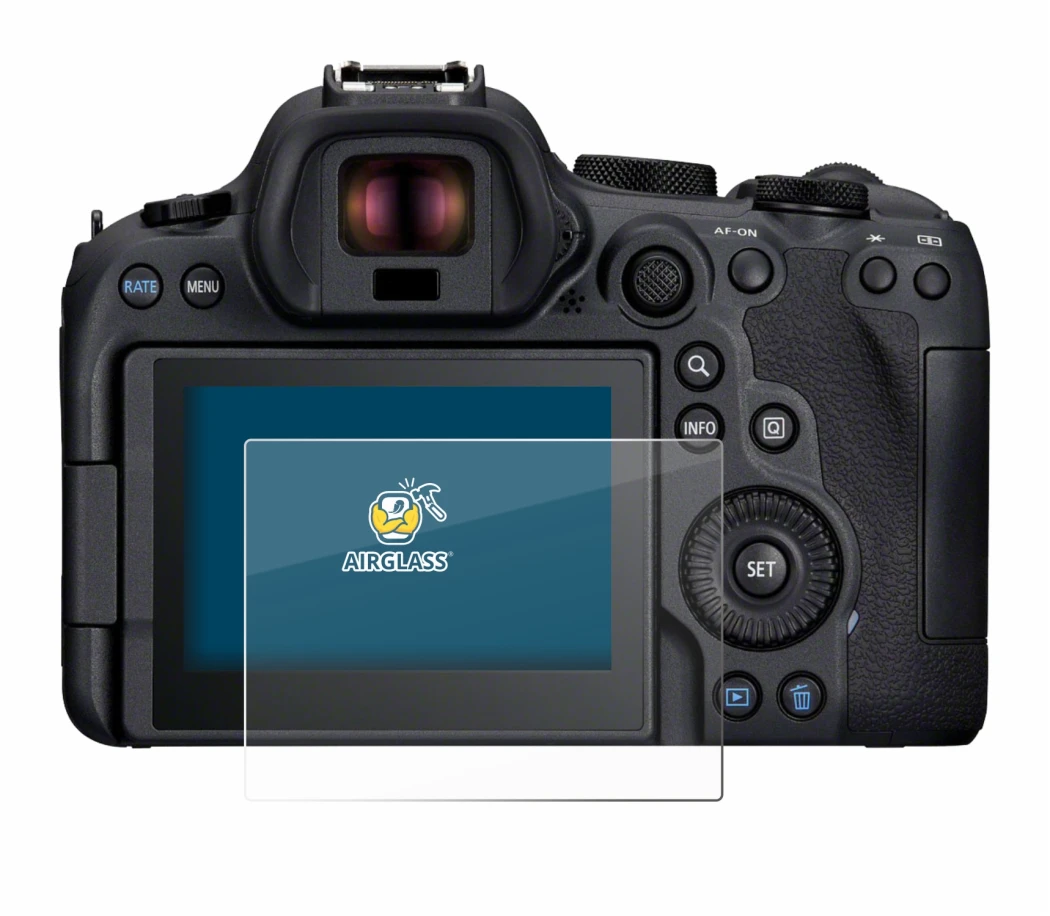 Image of the device Canon EOS R6 Mark II with a wide variety of screen protectors.