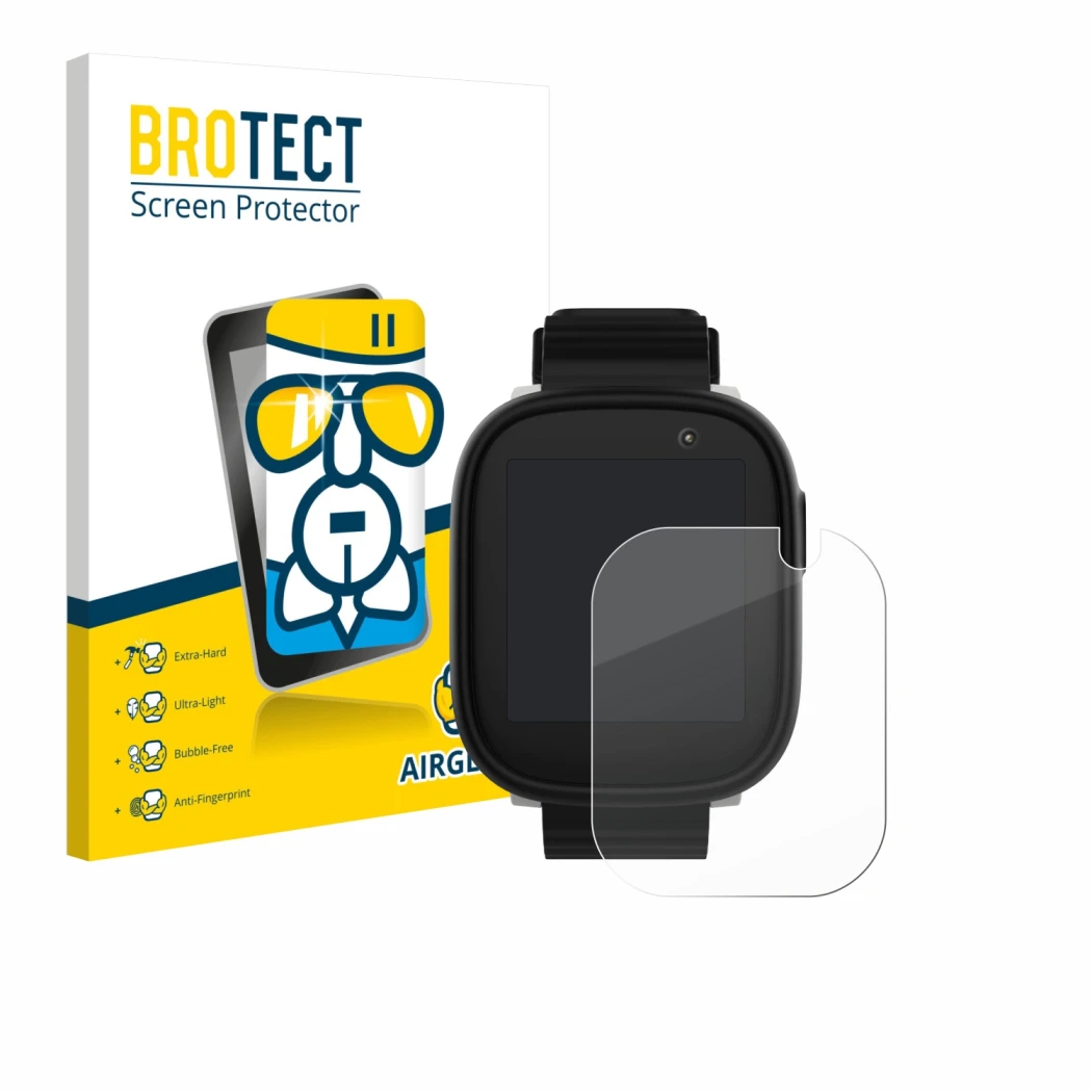 Front side of a product packaging with the brand logo BROTECT. Next to it is the device Xplora X6 Play 2022 (1st generation) s