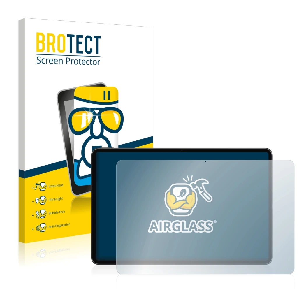 Front side of a product packaging with the brand logo BROTECT. Next to it is the device Huawei MateBook E 2022 shown with the