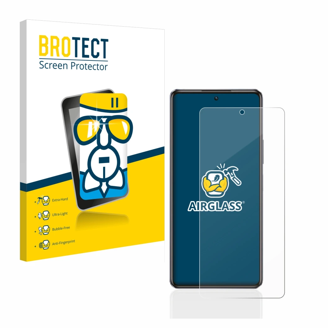 Front side of a product packaging with the brand logo BROTECT. Next to it is the device Infinix Note 30 Pro shown with the cor