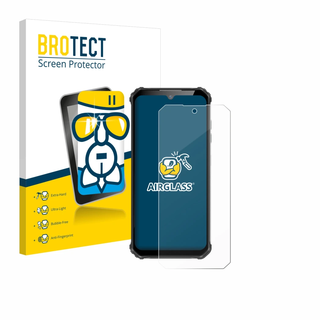 Front side of a product packaging with the brand logo BROTECT. Next to it is the device Oukitel WP22 shown with the correspond