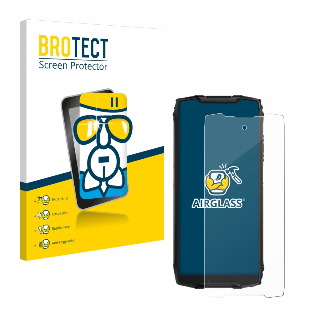 Front side of a product packaging with the brand logo BROTECT. Next to it is the device Blackview BV9300 shown with the corres