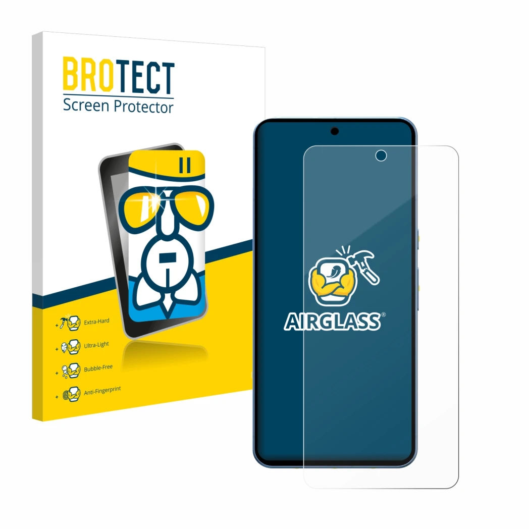 Front side of a product packaging with the brand logo BROTECT. Next to it is the device Google Pixel 8 Pro shown with the corr