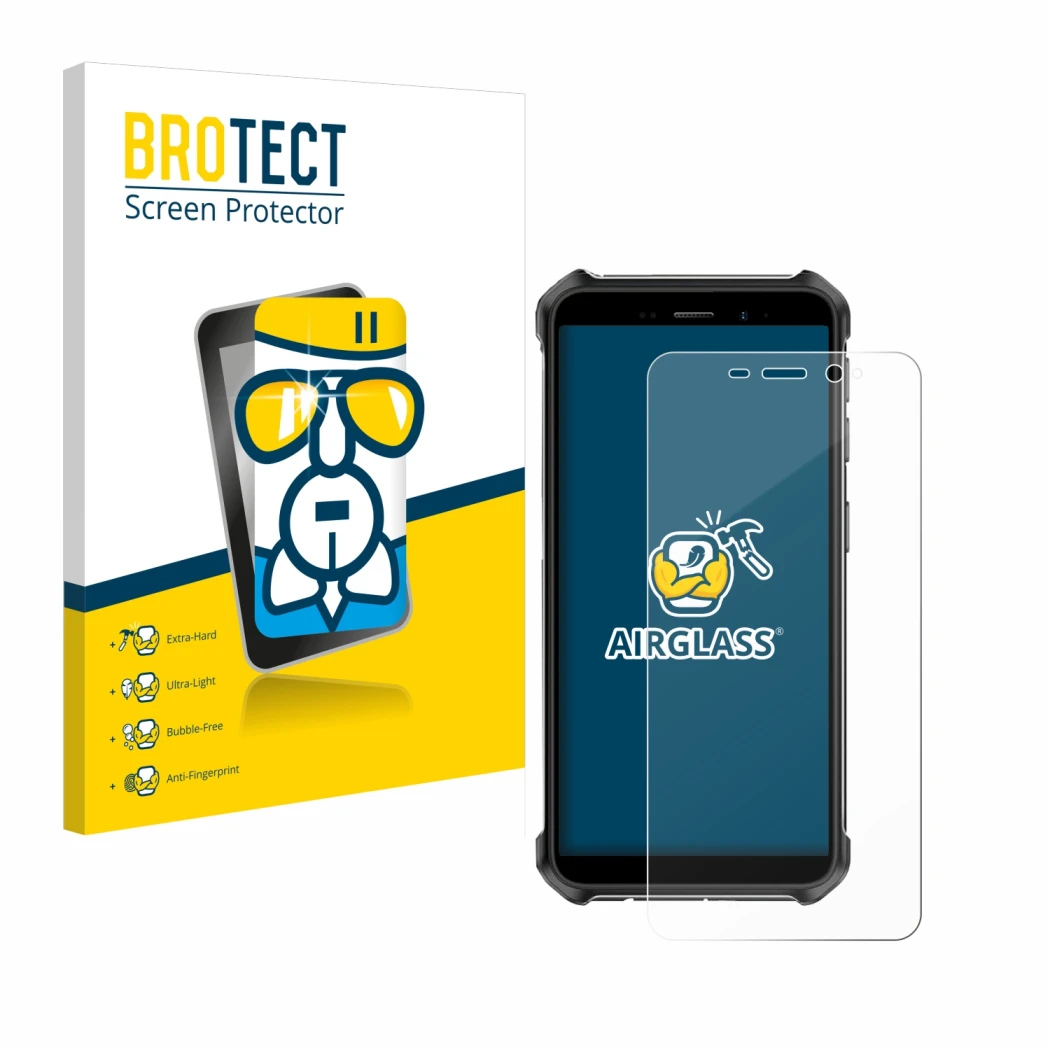 Front side of a product packaging with the brand logo BROTECT. Next to it is the device Ulefone Armor X12 Pro shown with the c
