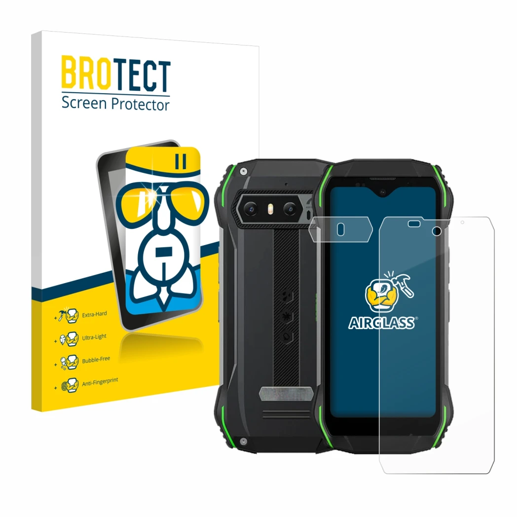 Front side of a product packaging with the brand logo BROTECT. Next to it is the device Blackview N6000 (Front+Camera) shown w