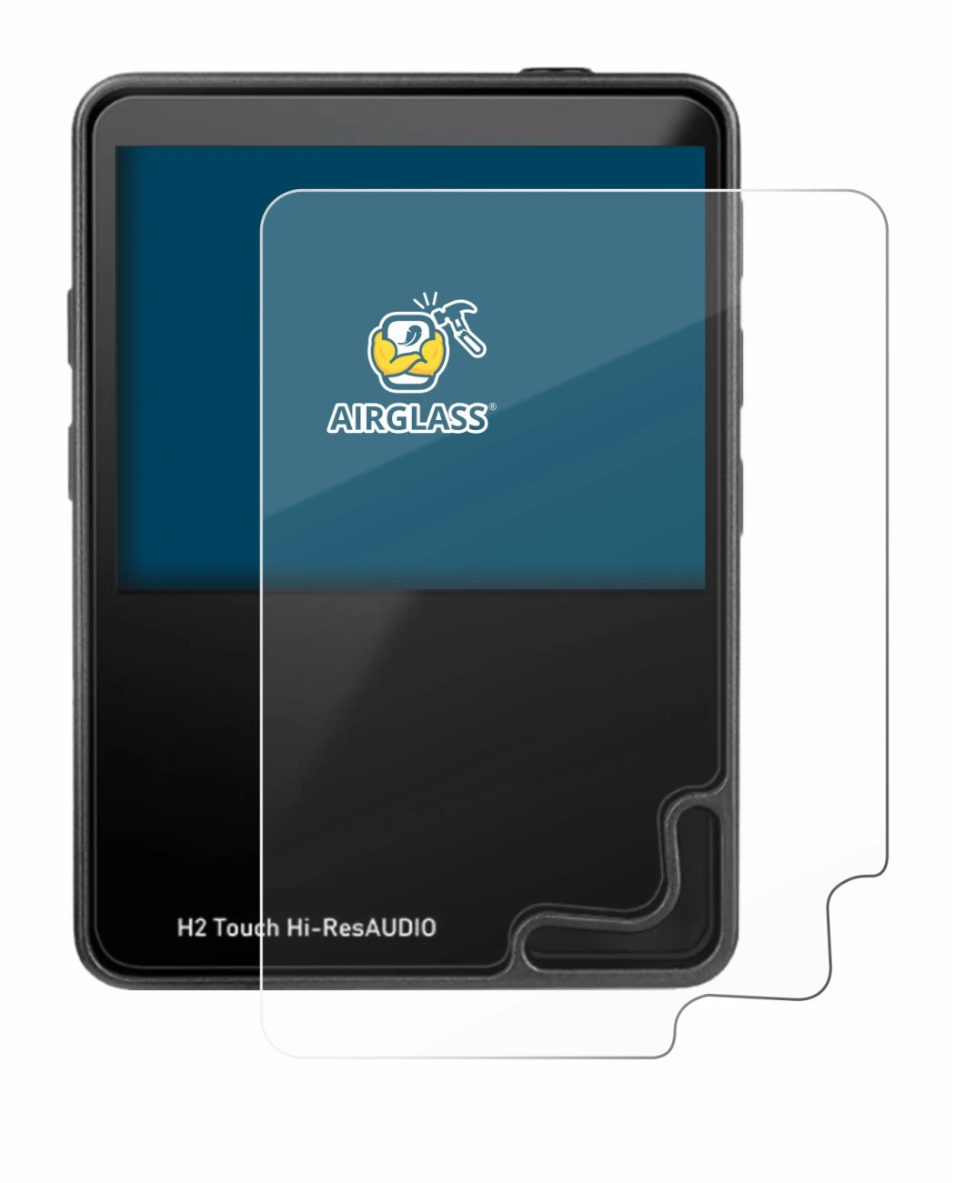 Image of the device HifiWalker H2 touch with a wide variety of screen protectors.