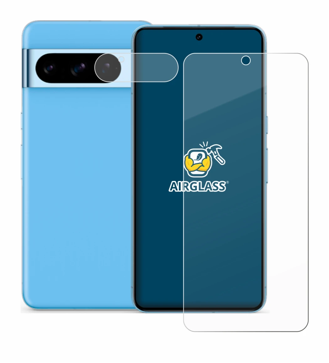 Image of the device Google Pixel 8 Pro (Front+Camera) with a wide variety of screen protectors.