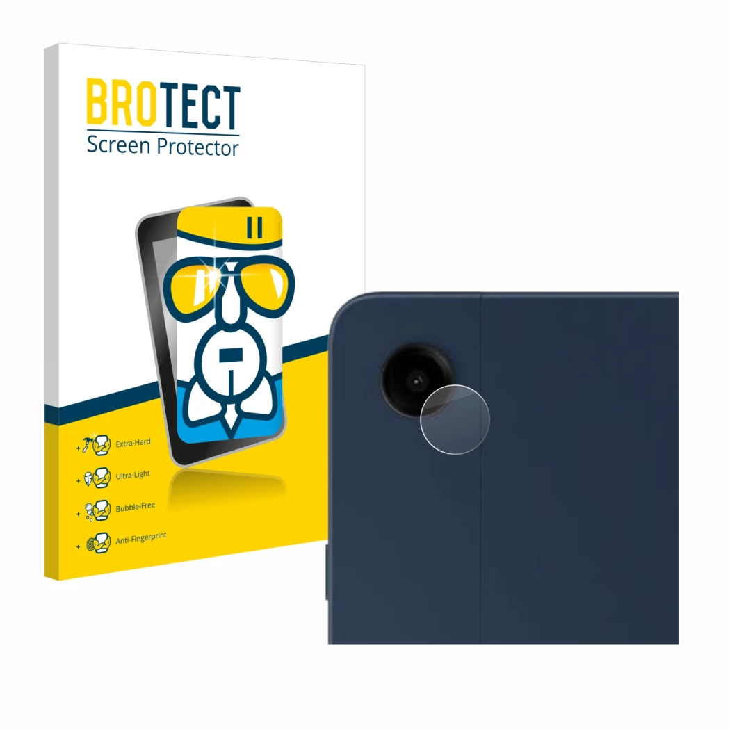 Front side of a product packaging with the brand logo BROTECT. Next to it is the device Samsung Galaxy Tab A9 Plus WiFi (ONLY 