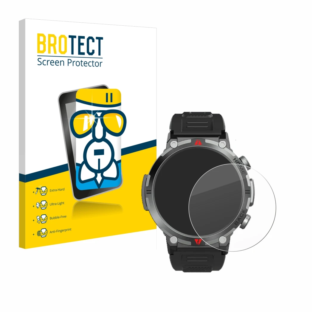 Front side of a product packaging with the brand logo BROTECT. Next to it is the device IFMDA S100 1.45