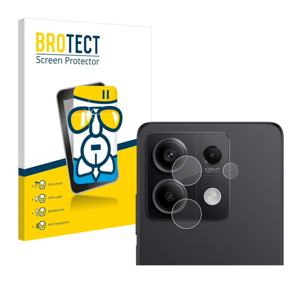 Front side of a product packaging with the brand logo BROTECT. Next to it is the device Xiaomi Redmi Note 13 Pro 5G (ONLY Came