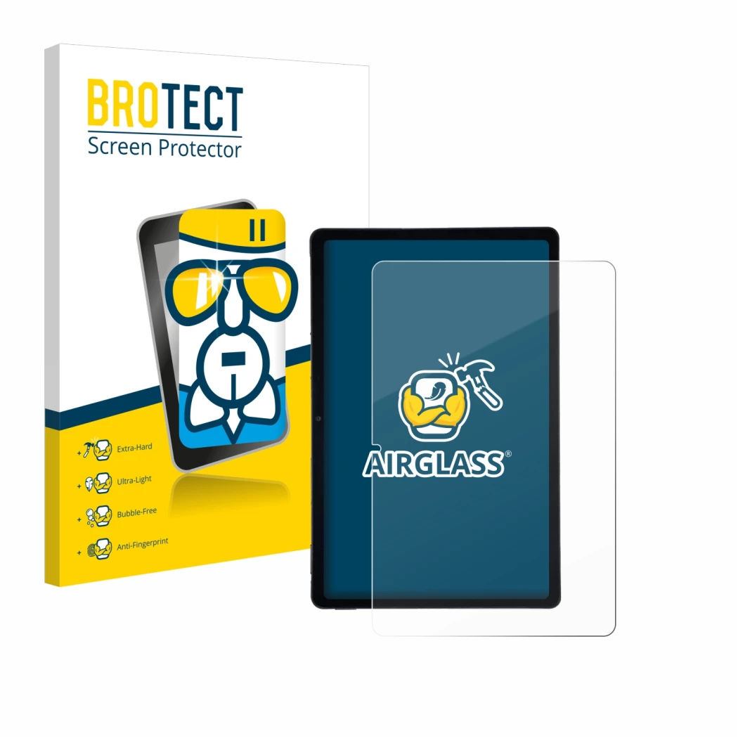Front side of a product packaging with the brand logo BROTECT. Next to it is the device AGM Pad P2 shown with the correspondin