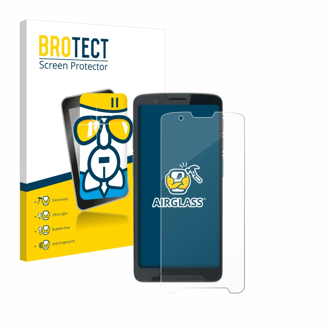 Front side of a product packaging with the brand logo BROTECT. Next to it is the device Unitech EA660 shown with the correspon