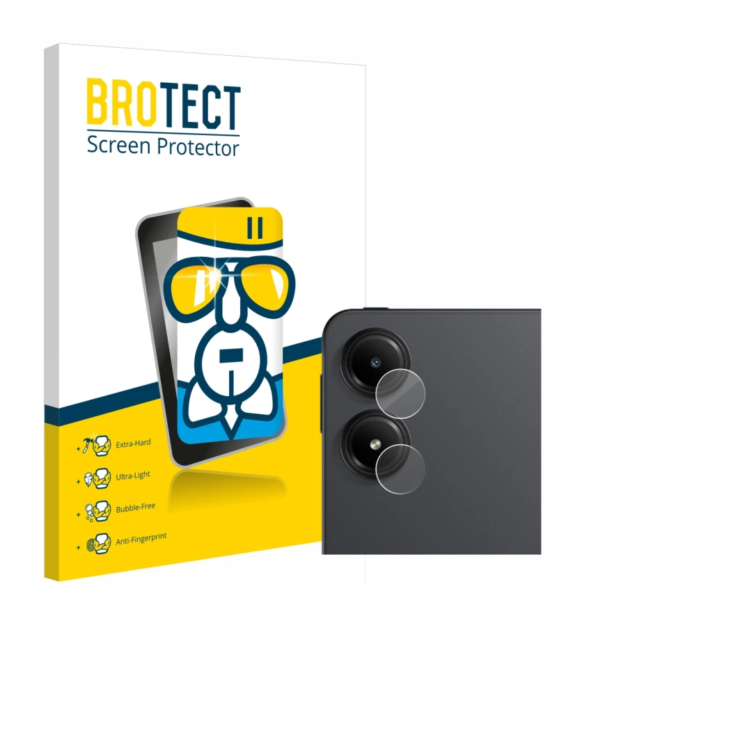 Front side of a product packaging with the brand logo BROTECT. Next to it is the device Xiaomi Redmi Pad Pro (ONLY Camera Lens