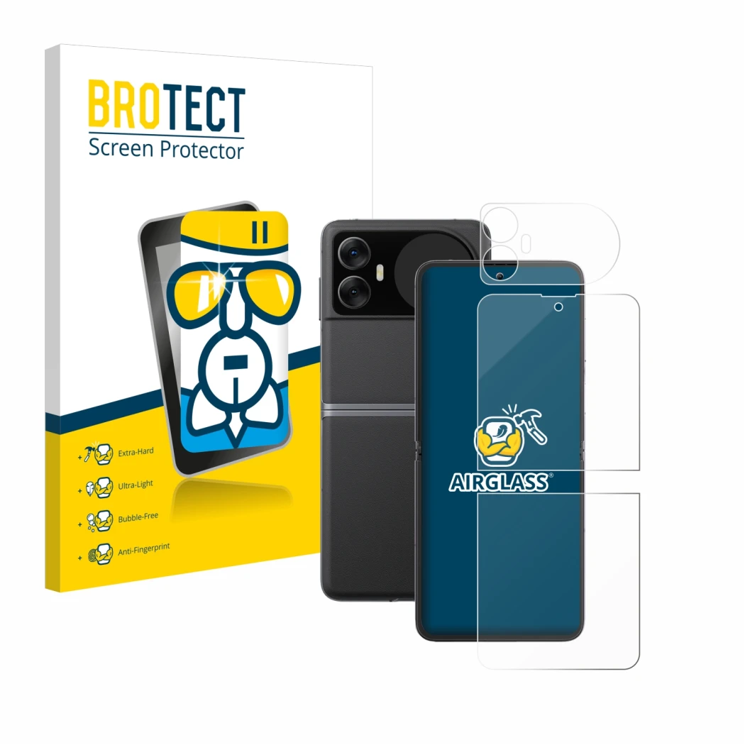 Front side of a product packaging with the brand logo BROTECT. Next to it is the device Blackview Hero 10 (Front+Back) shown w