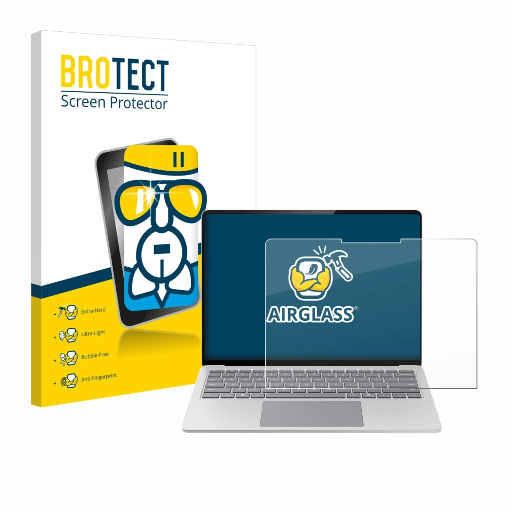 Front side of a product packaging with the brand logo BROTECT. Next to it is the device Microsoft Surface Laptop 7 15